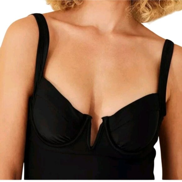 Shade & Shore Black Gray One-Piece Swimsuit Size 16 With Padded Cups Adjustable - Picture 3 of 9